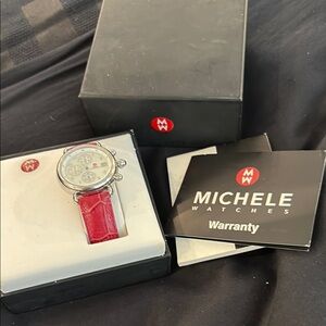 Michele Pink Watch with Leather Strap
